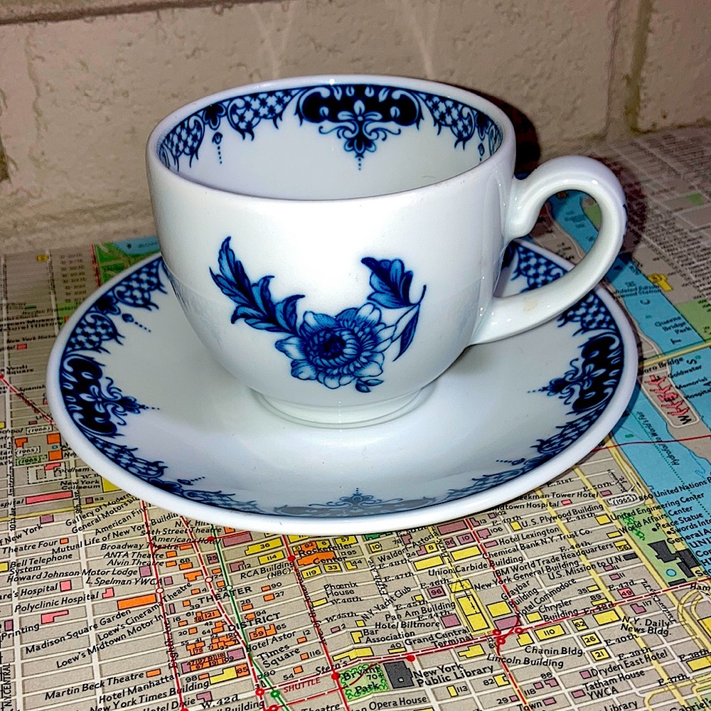 Royal Worcester Hanbury England blue flowers white coffee cup saucer porcelain